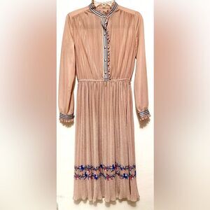 Hal Ferman Vintage 70s Dress Accordion Micro
Pleat Maxi Dress Belted Ruffle Pink